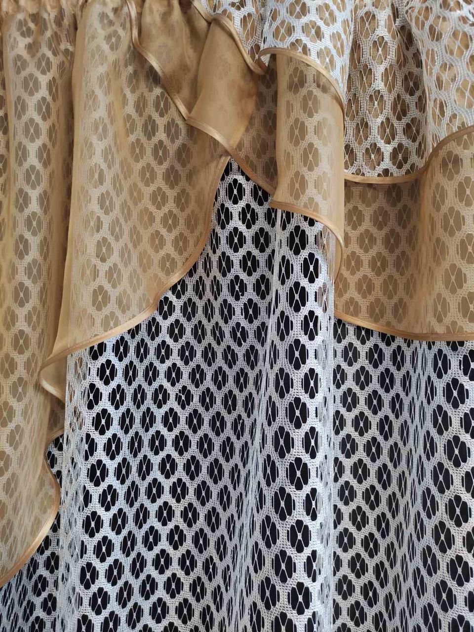 Фіранка Белла сітка з шифоновим ламбрекеном 285х170 см Білий з бежевим (кр-04) - фото 2 Фіранка Белла сітка з шифоновим ламбрекеном 285х170 см Білий з бежевим (кр-04) - фото 2