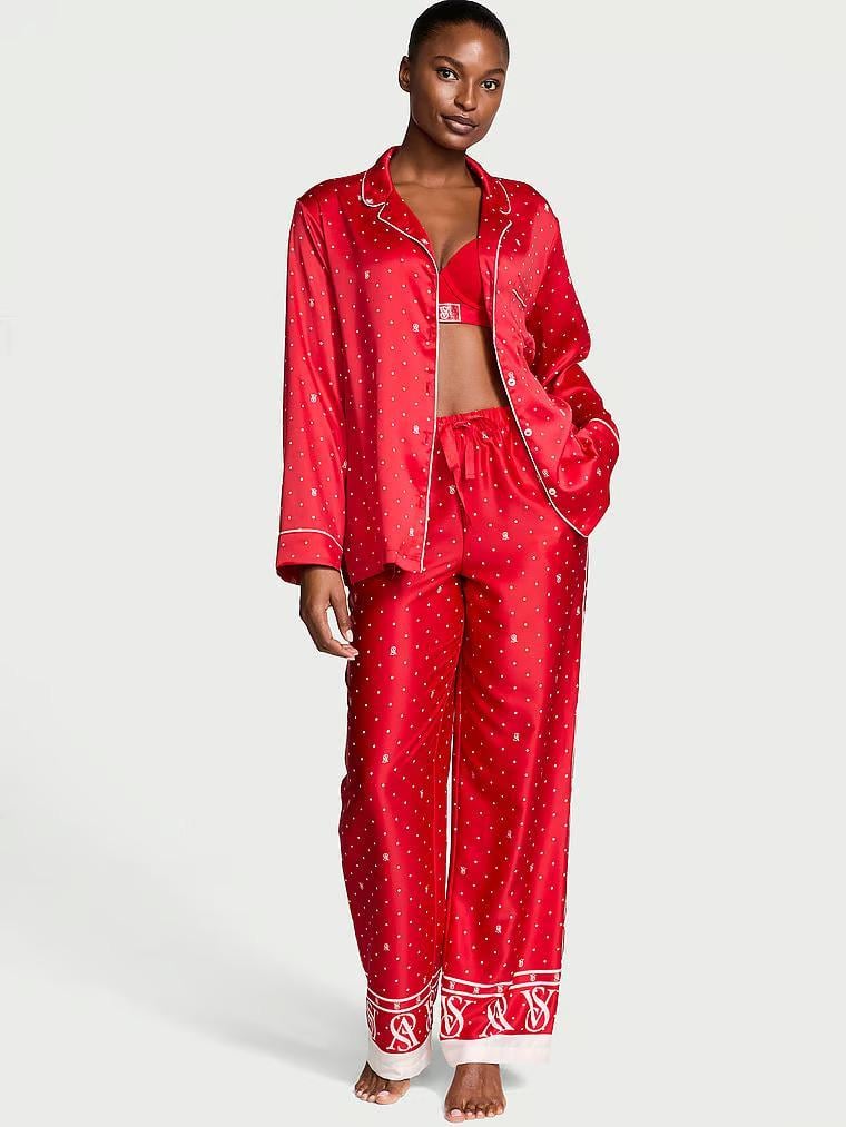 Піжама сорочка/штани сатинова Victoria's Secret Glazed Satin Long Pajama Set XS Червоний (26933747)