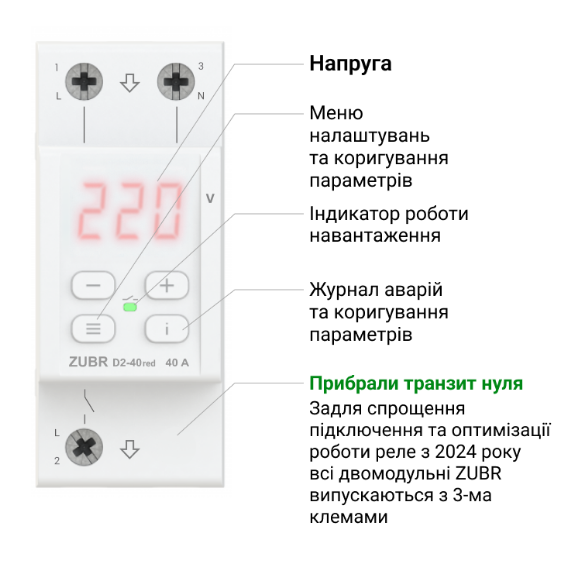 Реле напруги ZUBR D2-32 Red 32A (27224826) - фото 3 Реле напруги ZUBR D2-32 Red 32A (27224826) - фото 3