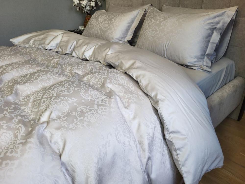 Комплект постельного белья на резинке Мир сатин жаккард Premium семейный/наволочки 50х70/70х70 см Caspe Grey (6103) - фото 5