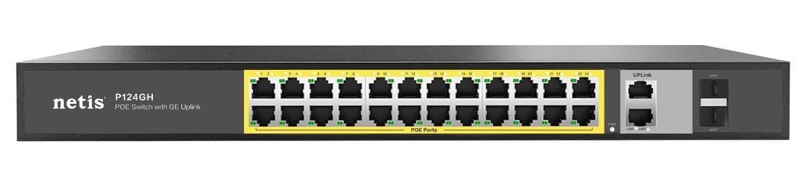 Комутатор Netis P124GH 24xFE PoE/ 2xGE Uplink 2xGE SFP некерований
