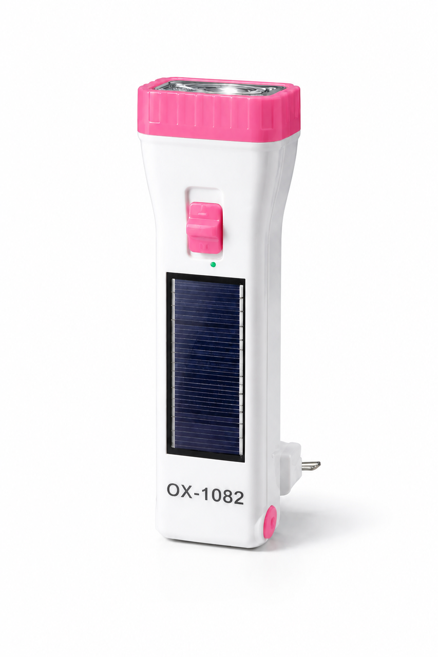 Фонарь аккумуляторный светодиодный OX1082 LED с солнечной зарядкой и зарядкой от сети Розовый (3225184357)