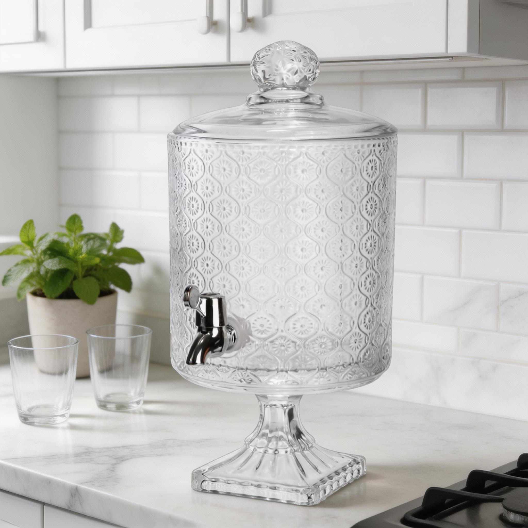 Лимонадница с краном на подставке стеклянная из рифленого стекла 4,5 л 39х20 см Прозрачный (HP-19-3045-7)