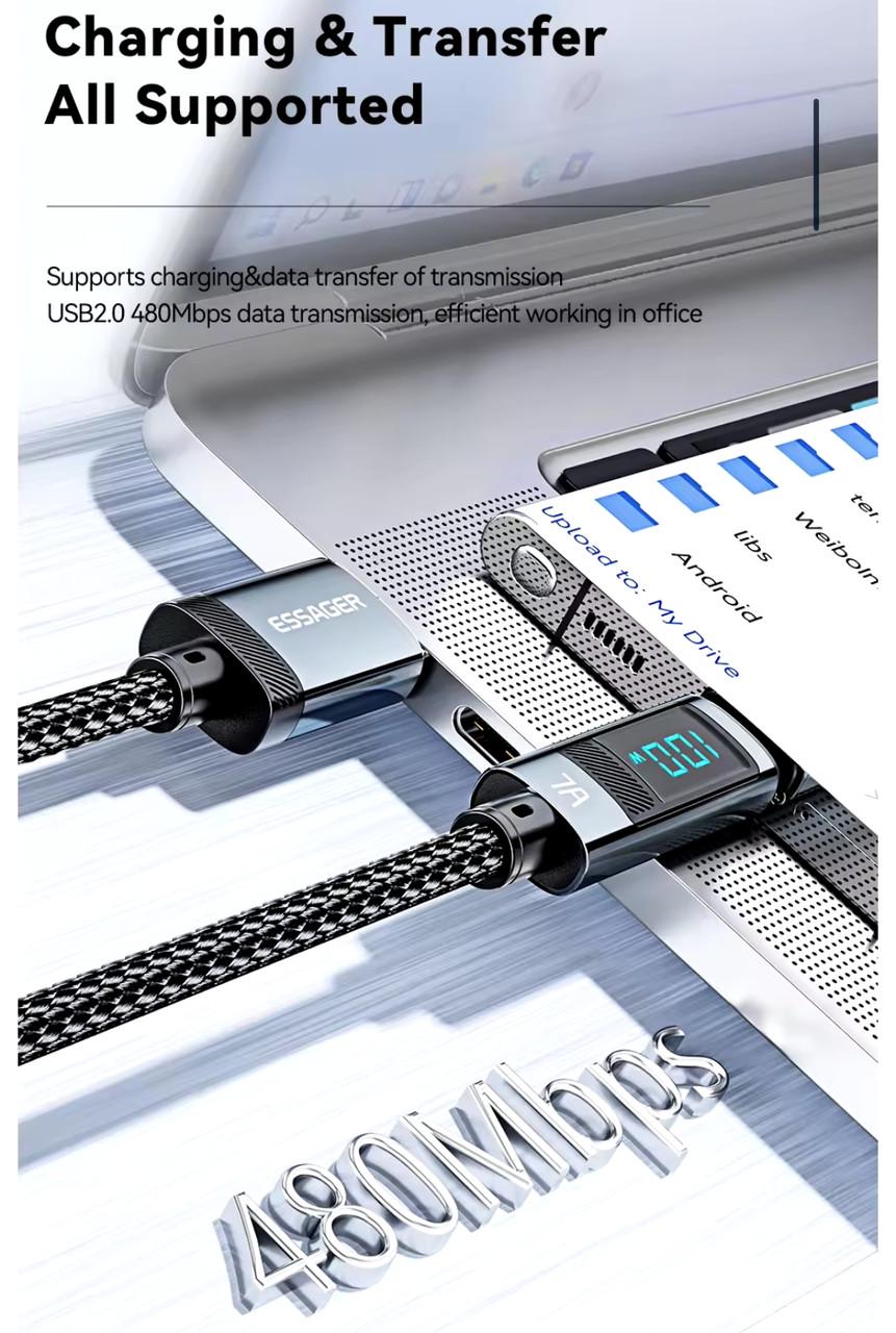 Кабель Essager USB Type-C Fast Charge 100W 7A с дисплеем 2 м (25397253) - фото 7
