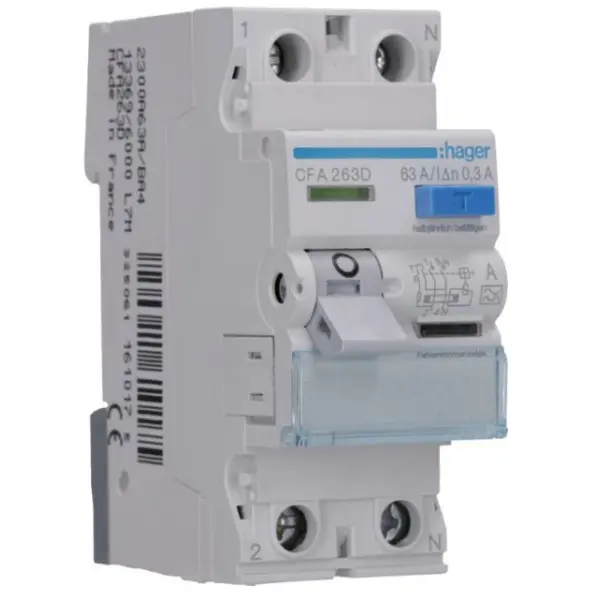 Устройство защитного отключения УЗО Hager 2P 6kA 63A 30mA CDA263D