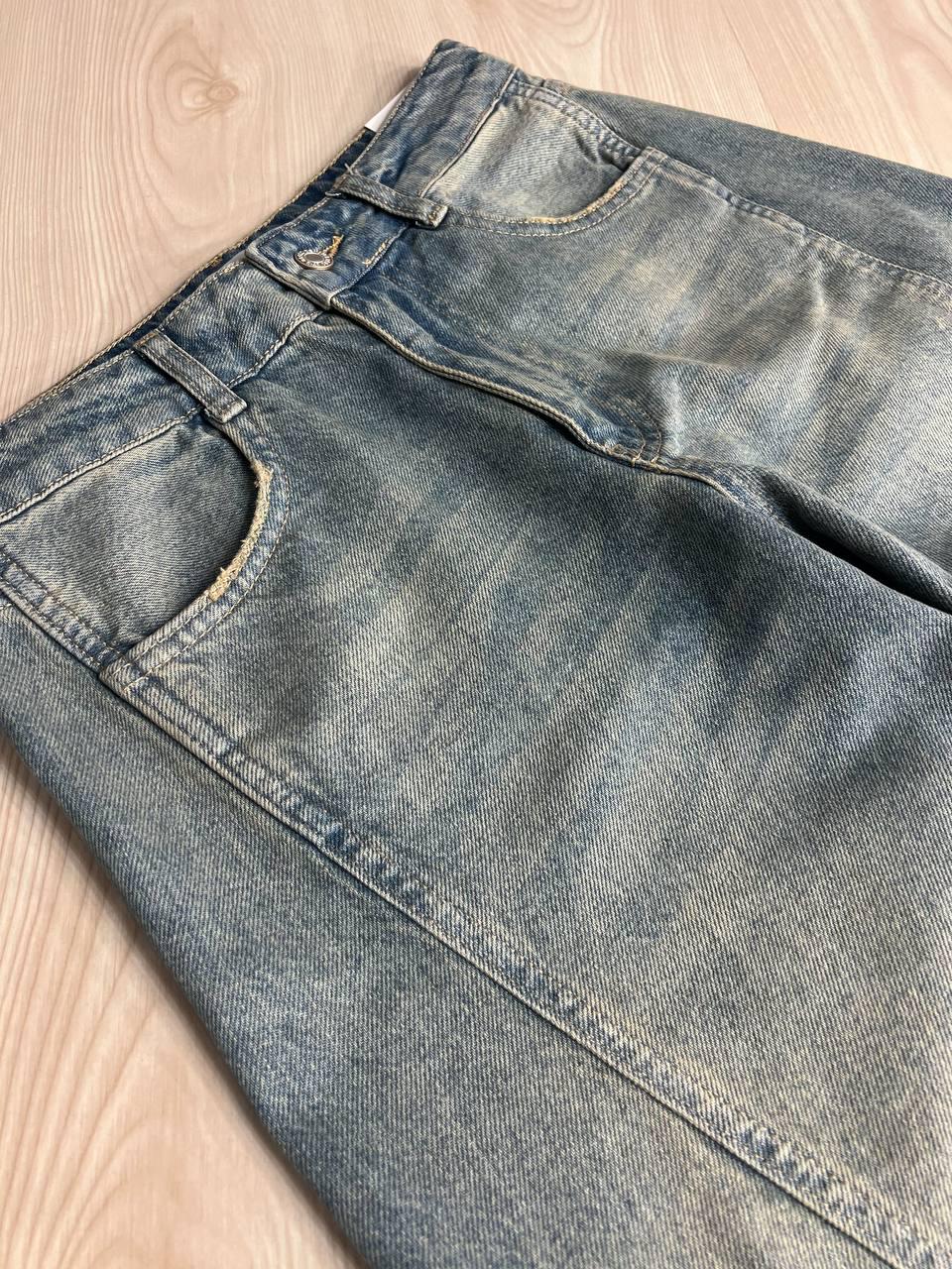 Джинсы женские ITS Basic 3123 cargo fit косой шов карманы сбоку винтаж широкие р. 34 Серо-зеленый (1378) - фото 7