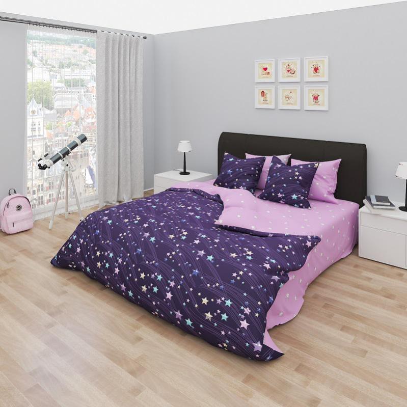 Комплект постільної білизни Family євро Фіолетові зірки