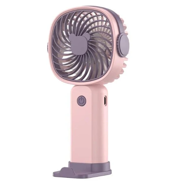 Вентилятор ручной мини аккумуляторный с подставкой для телефона Handheld Fan USB Розовый (5957)