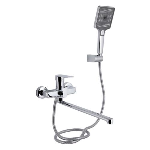 Смеситель для ванной Q-tap Aries с длинным поворотным сливом и душевой гарнитурой Chrome (QTVARI2601CRM45558)