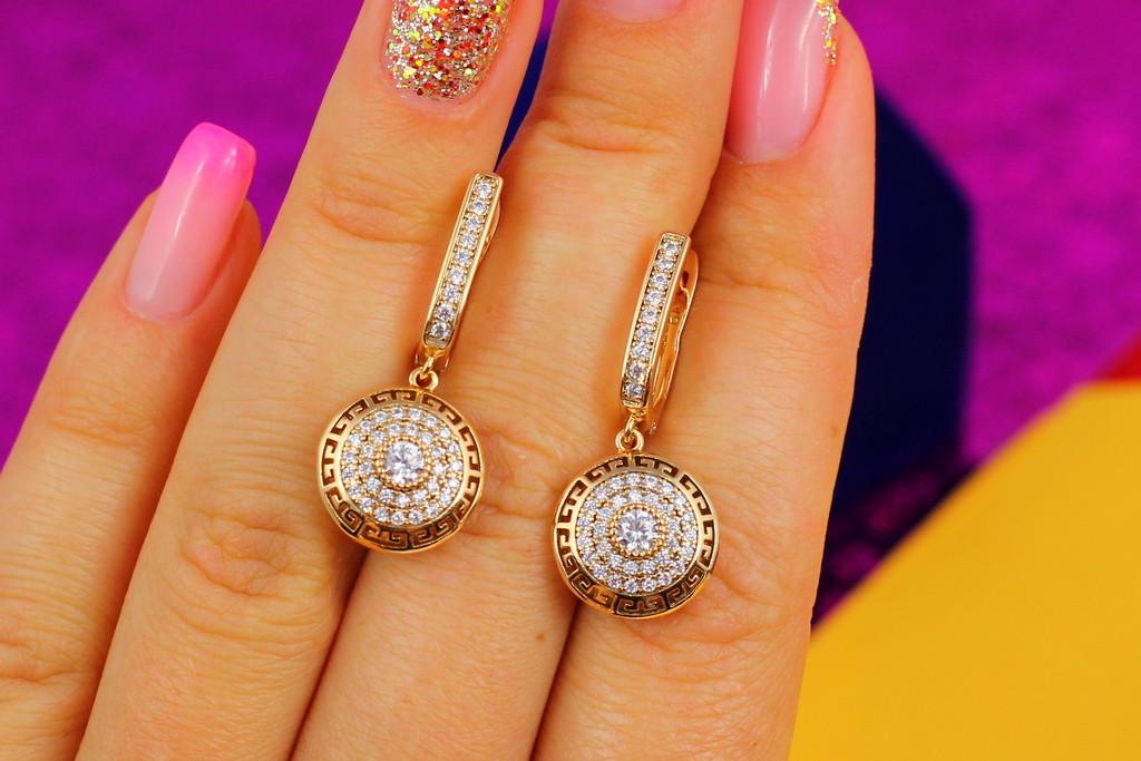 Серьги подвески Xuping Jewelry Версаче круглые 3 см Золотистый