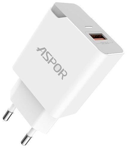 Зарядний пристрій мережевий Aspor A822 Fast Charger 18W QC3.0 1USB 3A з USB-кабелем Type-C Білий (1858272814) - фото 3 Зарядний пристрій мережевий Aspor A822 Fast Charger 18W QC3.0 1USB 3A з USB-кабелем Type-C Білий (1858272814) - фото 3