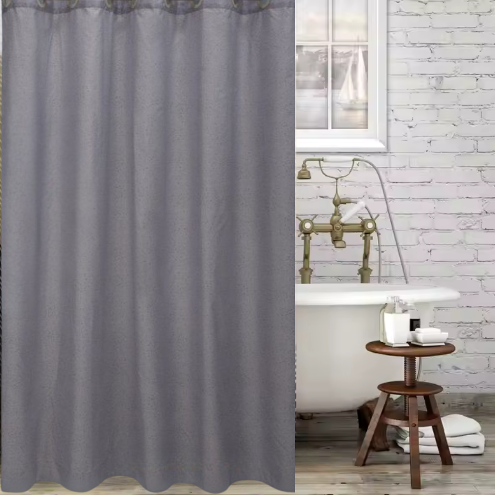 Шторка для ванной и душа водоотталкивающая из полиэстера с металлическими крючками с серебристым узором 180x180 см Серый