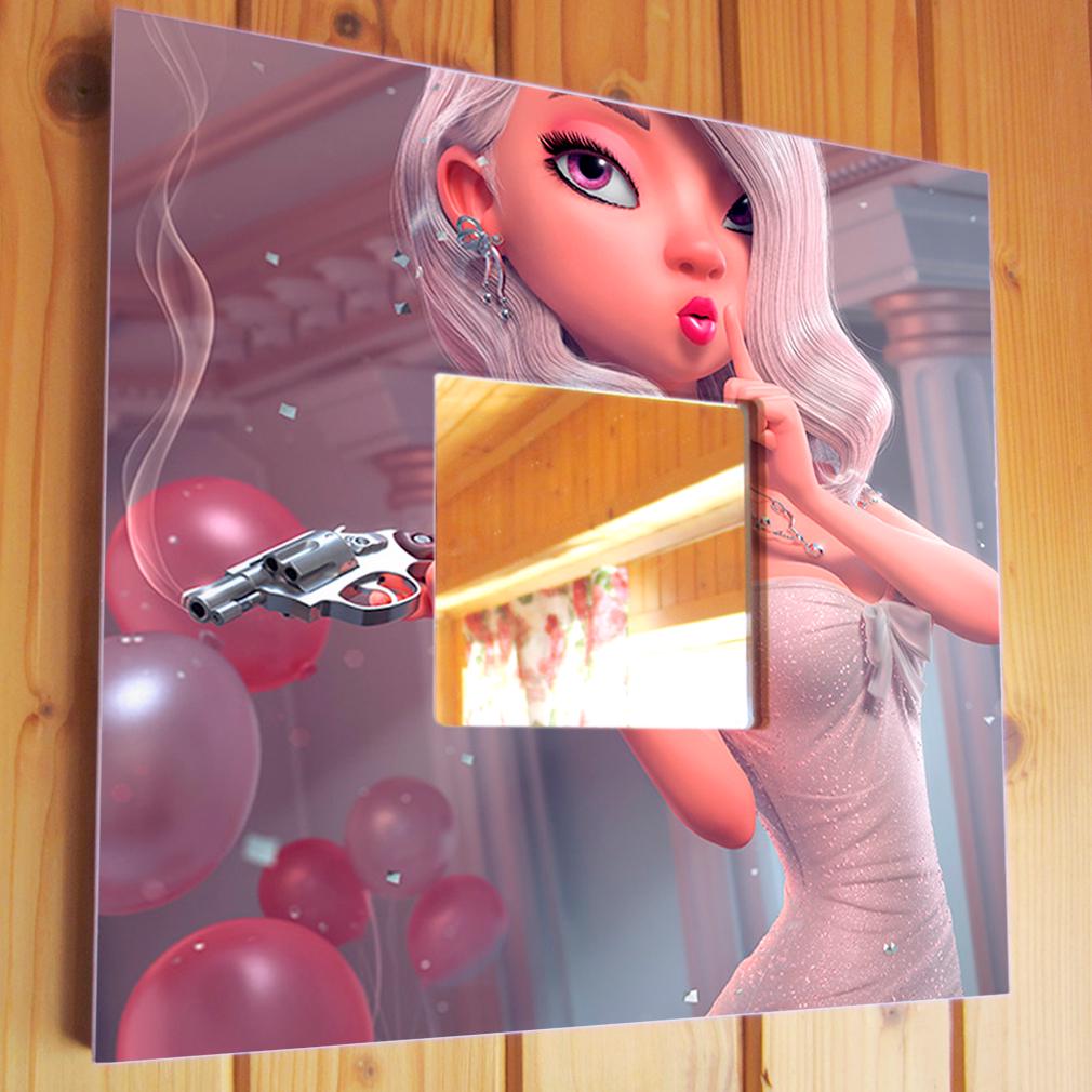 Зеркало декоративное Девушка с пистолетом 260х260 мм (M03606)