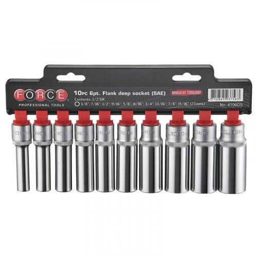 Набір головок Force 6-гранних глибоких дюймових 10 пр. 3/8"- 15/16" (4106DS)