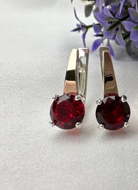 Серьги Нежность серебро 925 с золотыми напайками 375 с цирконами Красный (3000747774)