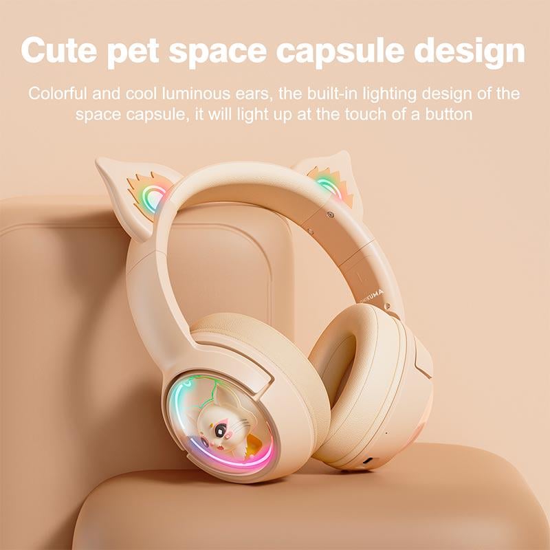 Наушники беспроводные Onikuma Cat Ear B5 Bluetooth Wireless Gaming Headset RGB-подсветка Бежевый (27316540) - фото 6
