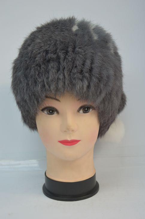 Шапка-кубанка женская из меха кролика с помпонами Серый (28016)