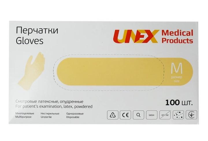 Рукавички оглядові LATEX Unex латексні без пудри M 100 шт. (20409444)