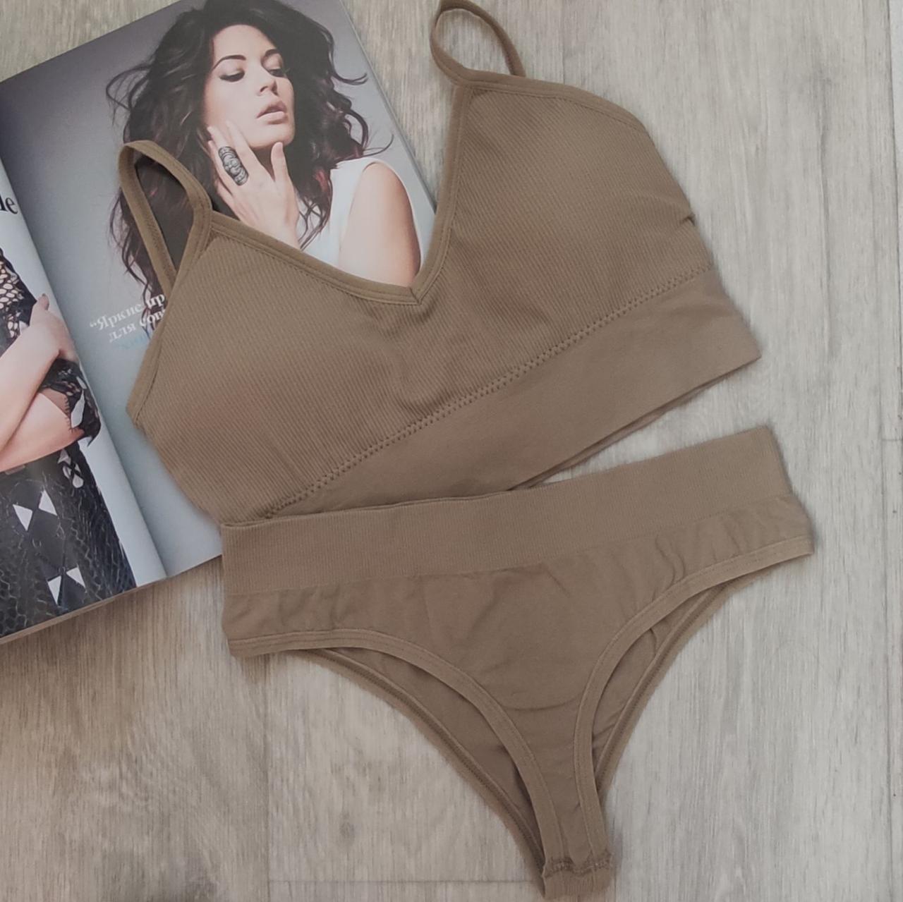 Комплект нижньої білизни в рубчик S/M коричневий (1787364128) - фото 5 Комплект нижньої білизни в рубчик S/M коричневий (1787364128) - фото 5