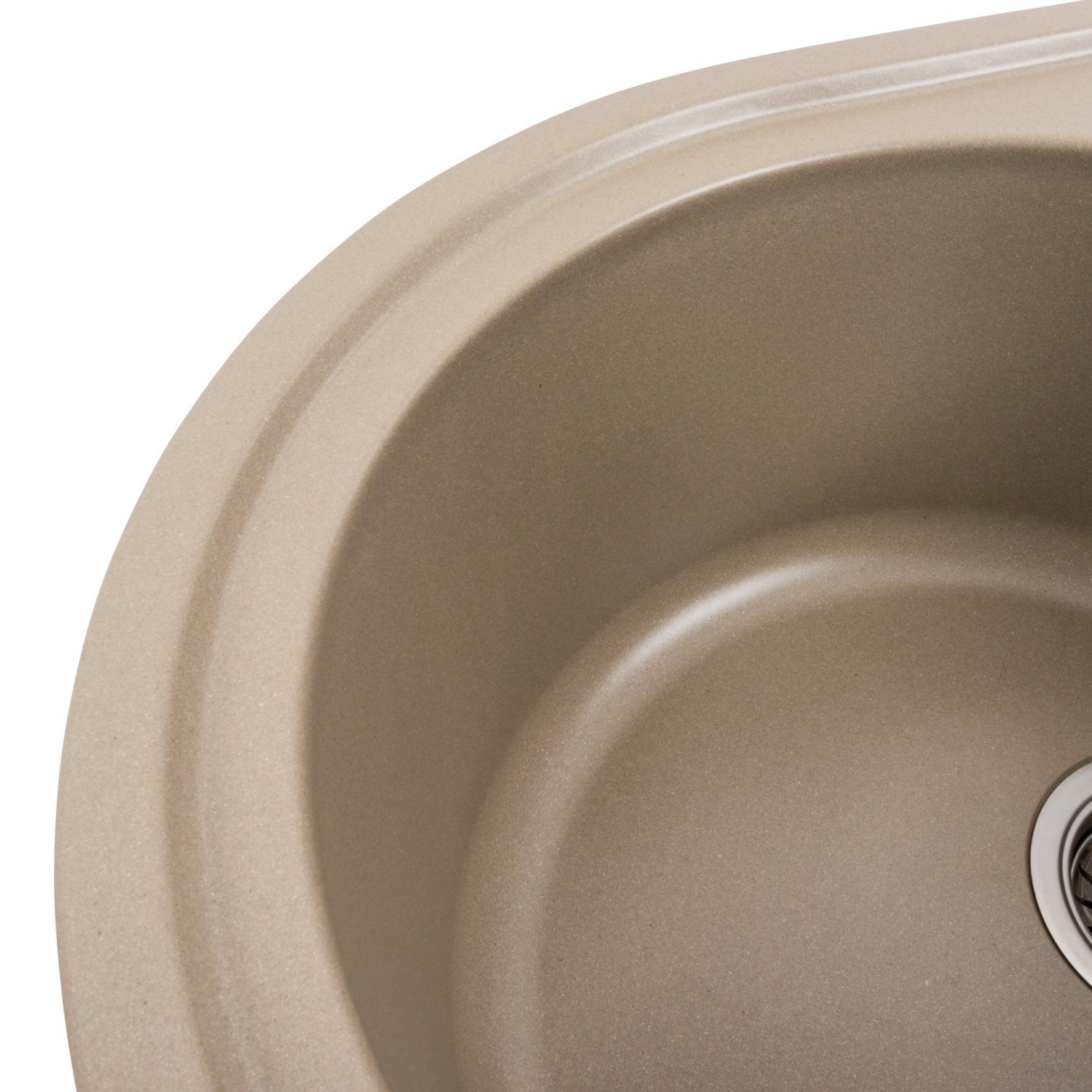 Мийка кухонна Platinum PLS-A39637 гранітна овальна 770x500 мм Бежевий (25961495) - фото 5