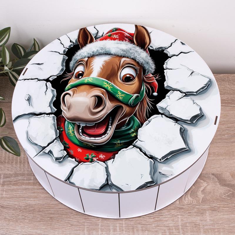 Коробка круглая с новогодним дизайном Праздничный конь 40 см (4982-10) - фото 1