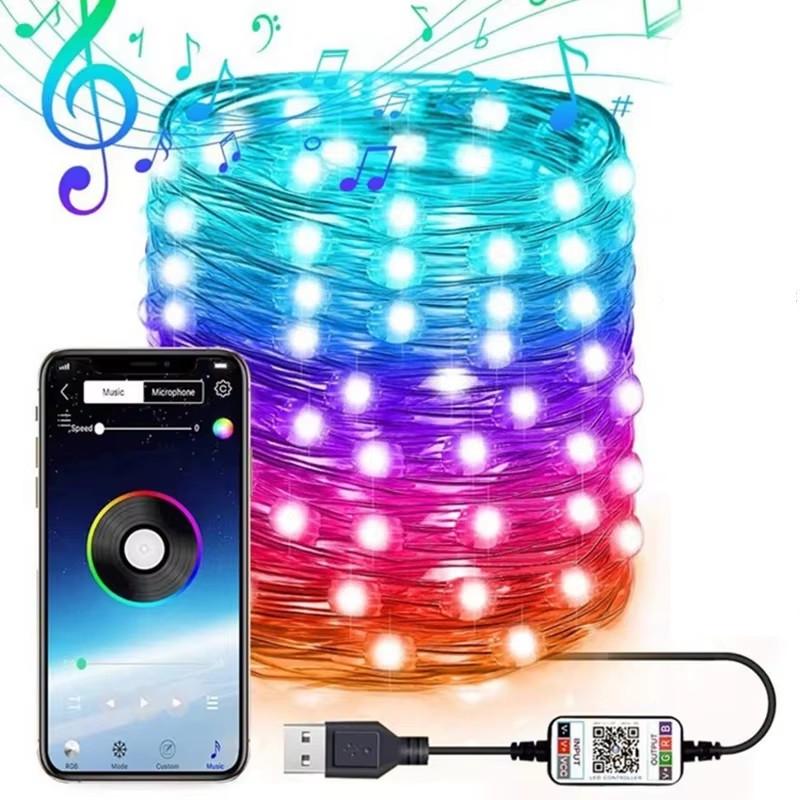 Гирлянда светодиодная Meiq-IT 100 LED RGB USB Bluetooth управление с телефона 10 м (3_05635) - фото 2