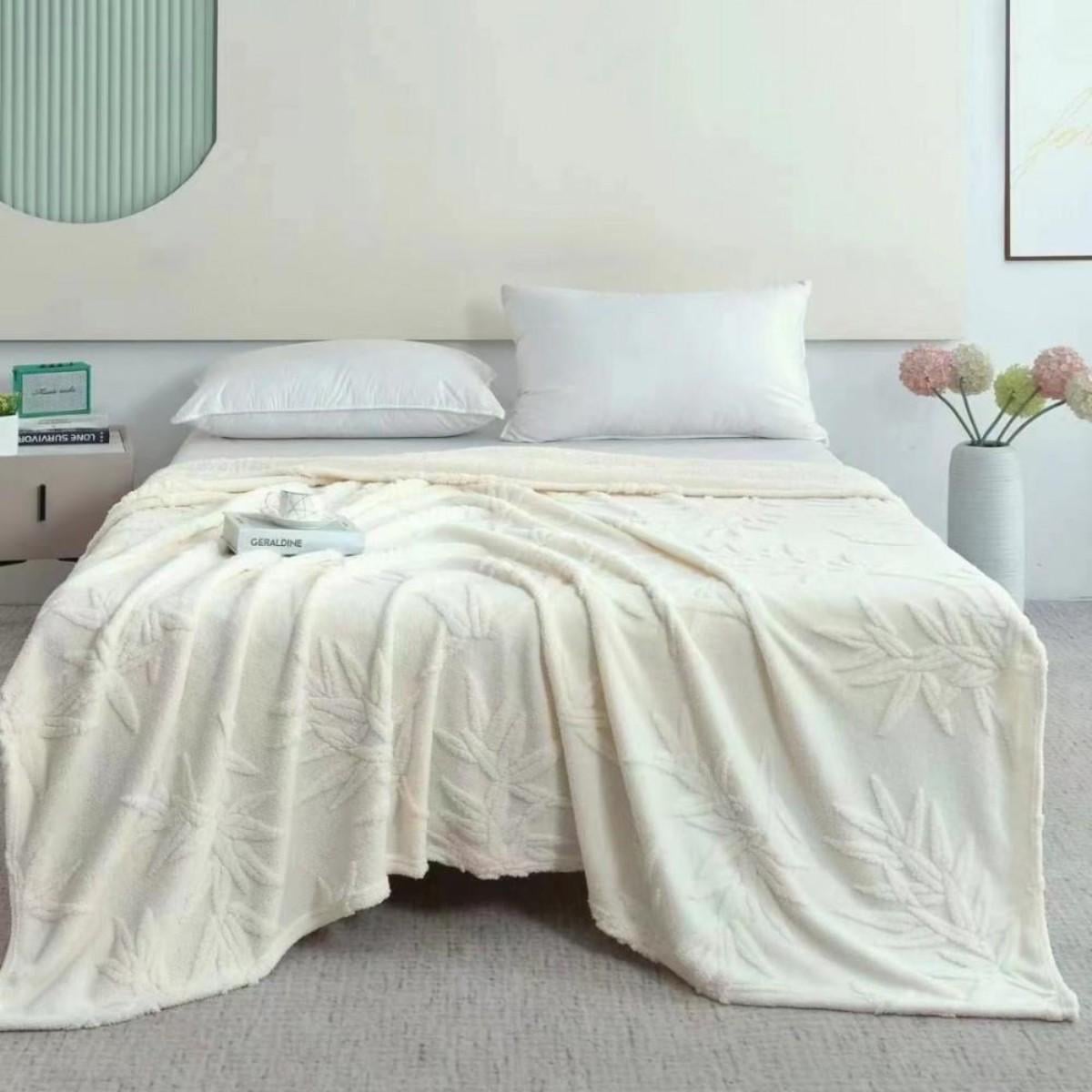 Плед пушистый Koloco Листья двуспальный 180х220 см Айвори (39992)