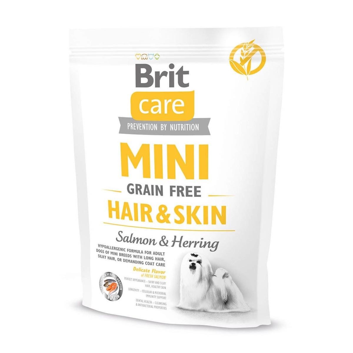 Корм сухий Brit Care Mini Grain Free Hair&Skin для дорослих собак мініатюрних порід 400 г (8595602520237)
