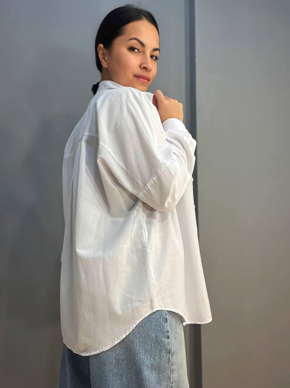 Рубашка женская MIX RAY 3864 базовая оверсайз удлиненная широкая M Белый (1305) - фото 3