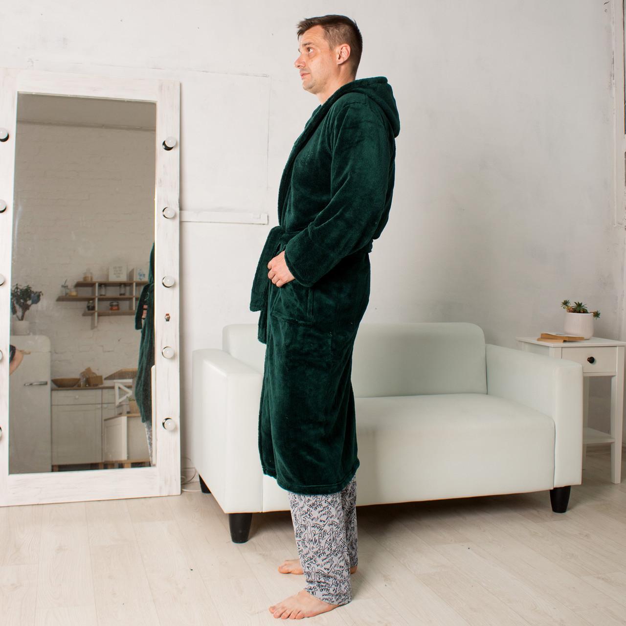 Халат махровый мужской на запах с капюшоном 2 кармана р. 50 Бутылочный (L) - фото 4 Халат махровый мужской на запах с капюшоном 2 кармана р. 50 Бутылочный (L) - фото 4