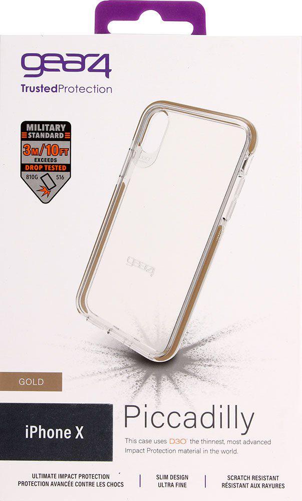 Фирменный противоударный чехол Gear4 Piccadilly Clear Gold D3O SM для iPhone X Xs