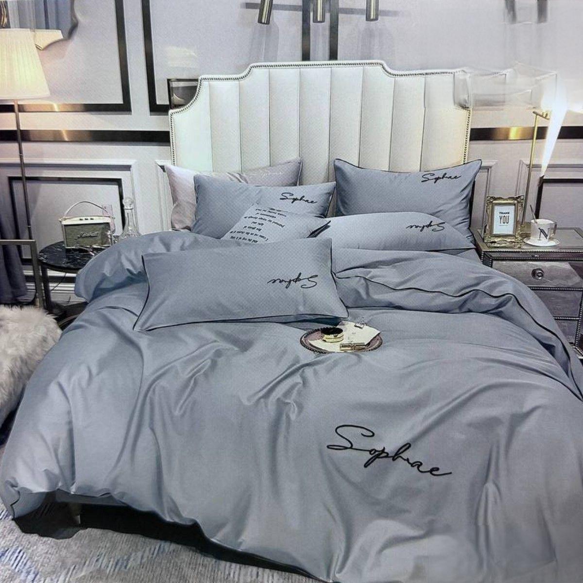 Комплект постельного белья Koloco сатин евро Серый (40688) - фото 1