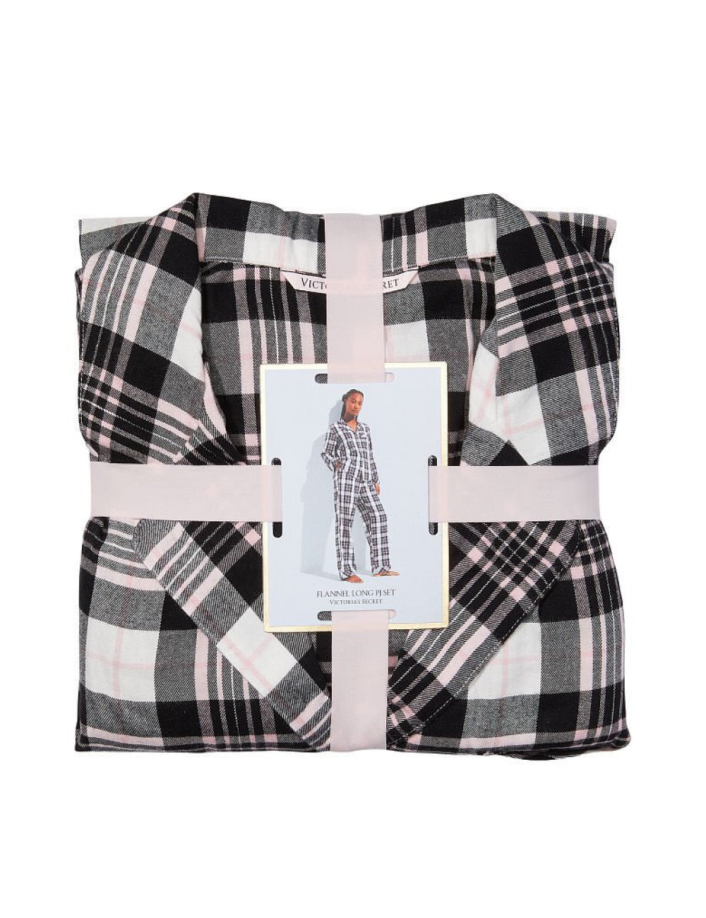 Піжама жіноча Victoria's Secret Flannel Long Pajama Set фланелева у клітинку M Чорно-білий (15338942) - фото 4