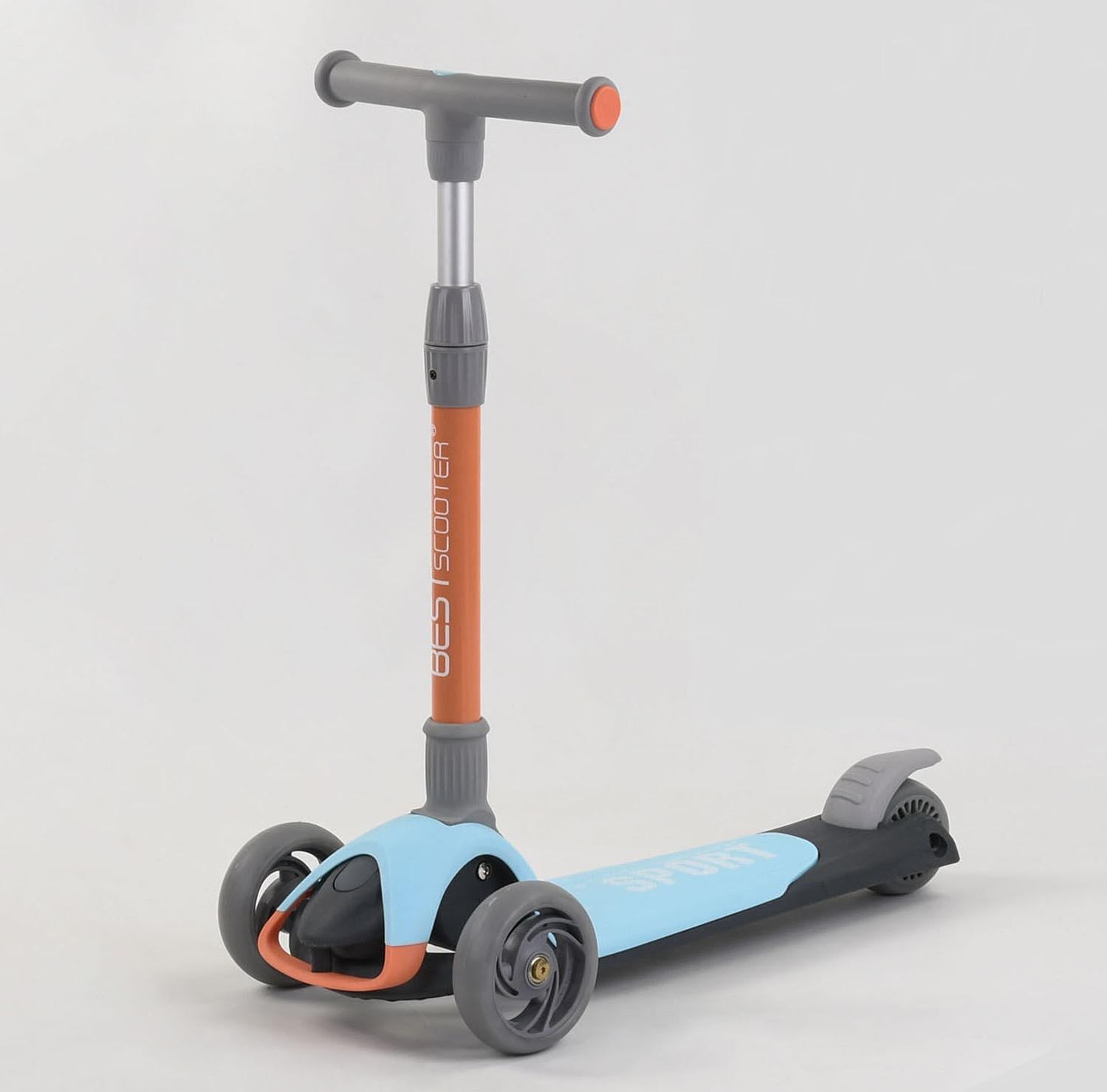 Самокат трехколесный Best Scooter складной алюминиевый руль 3 колеса PU со светом Blue/Orange (102032)