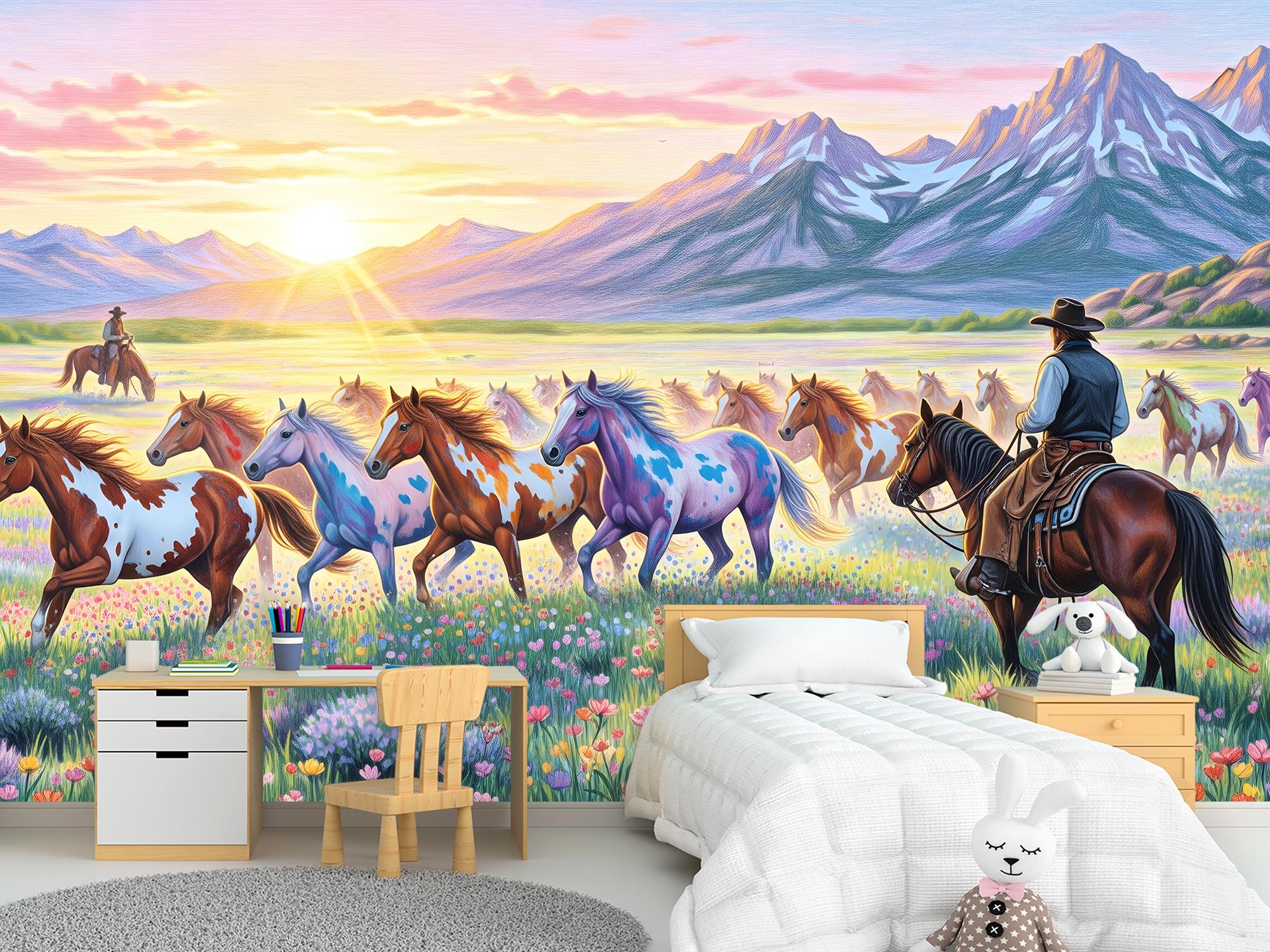 Фотообои флизелиновые Upstream Дикая мера: ковбои наблюдают за табуном лошадей 180х120 см (S5NTR-107/2) - фото 4