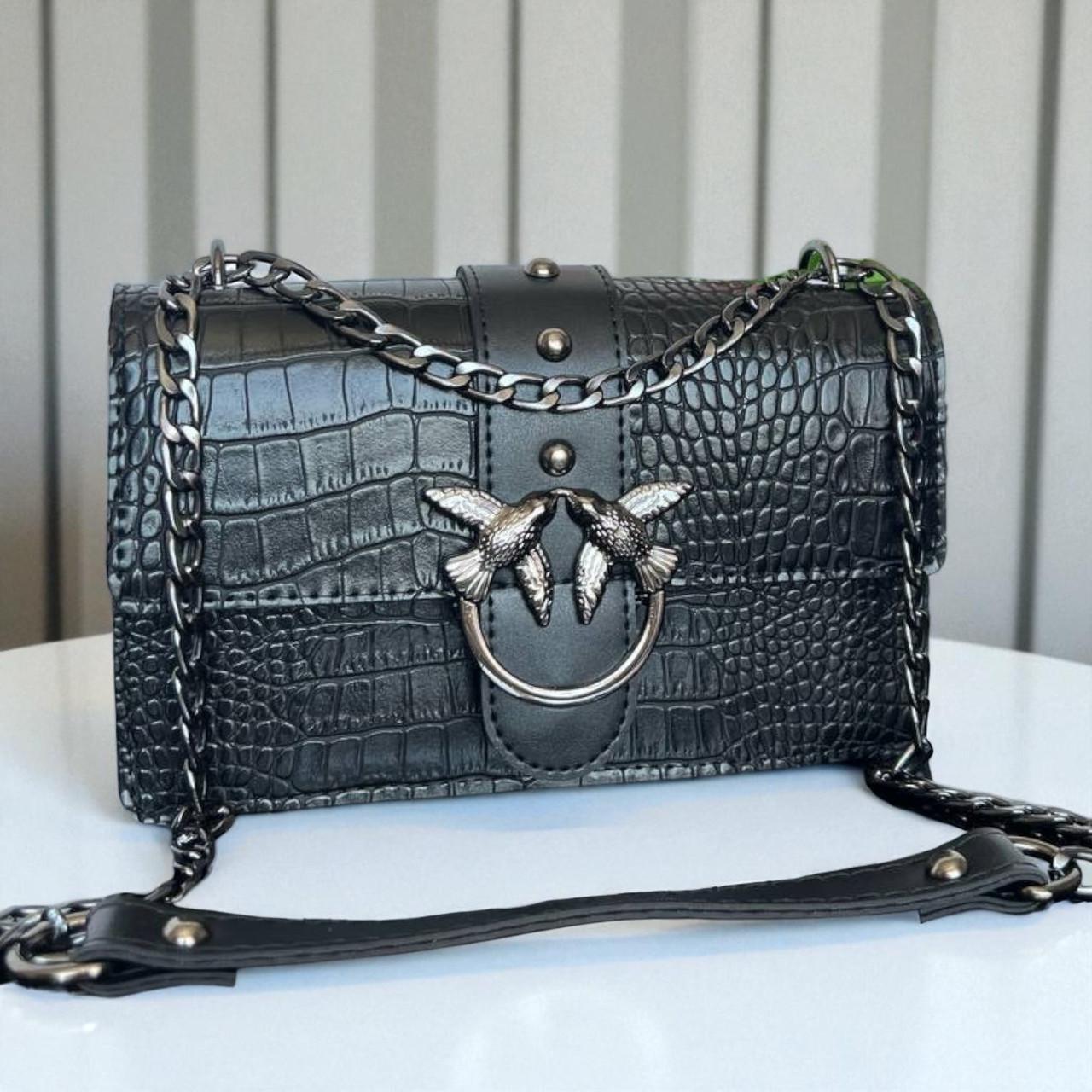 Клатч женский на цепочке из экокожи с принтом Черный (2732414516)