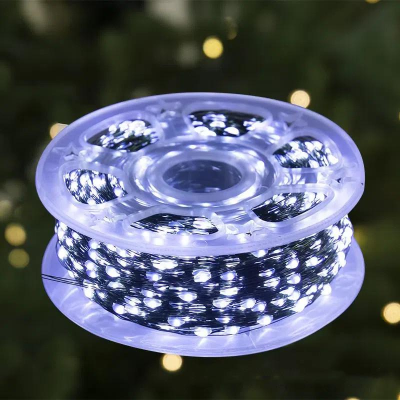 Гірлянда Роса на зеленому дроті 50 м 500 LED 8 режимів з пультом Холодний білий