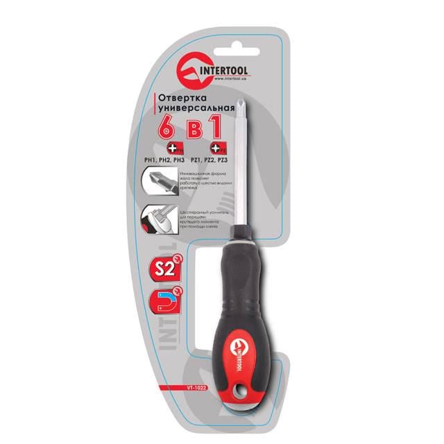 Отвертка крестовая Intertool VT-1022 6в1 PH1/PH2/PH3/PZ1/PZ2/PZ3 (8980672)