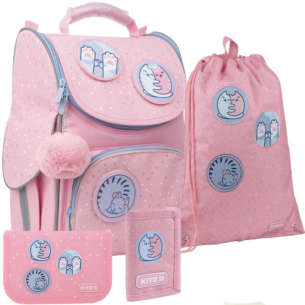 Школьный набор KITE Hugs and Kittens рюкзак/пенал/сумка для обуви/кошелек (SET_K22-501S-3 LED)