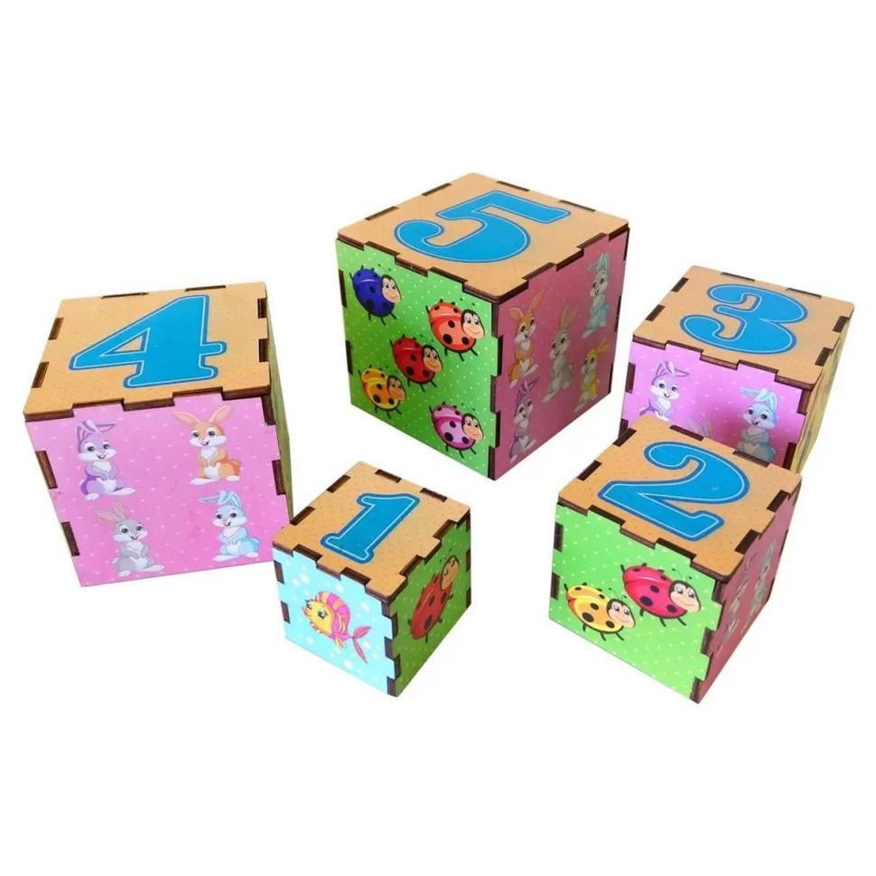 Игрушка детская деревянная Ubumblebees PSD013 кубики-пирамидки Животные 5 кубиков