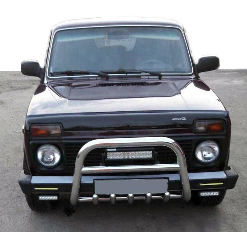 Кенгурятник QT006 CAN для Lada Niva и Urban нержавеющая сталь Хром