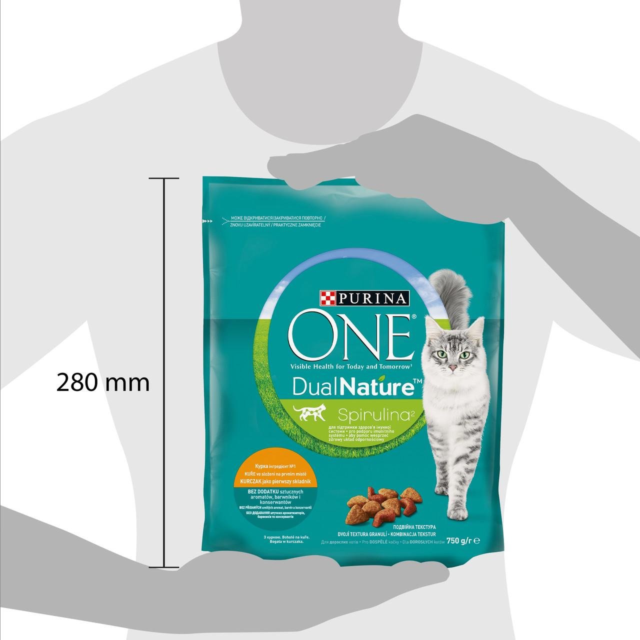 Сухий корм для дорослих котів Purina One Dual Nature Spirulina курка 750 г (7613036257633) - фото 2 Сухий корм для дорослих котів Purina One Dual Nature Spirulina курка 750 г (7613036257633) - фото 2