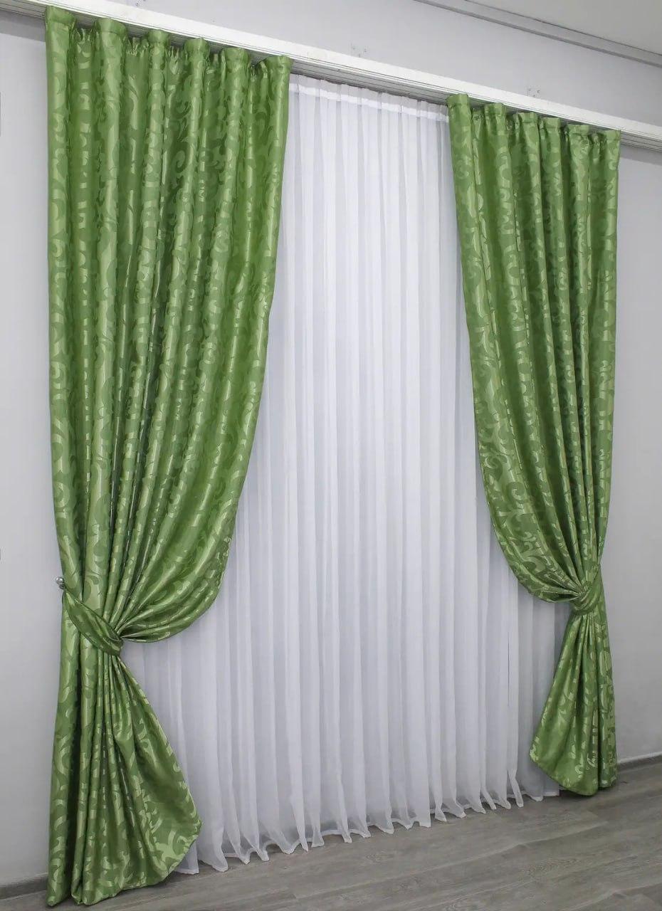 Шторы для гостиной 2 шт. 1х2,7 м с тюлью 3х2,7 м Зеленый (П4К-Е297шВ-54)