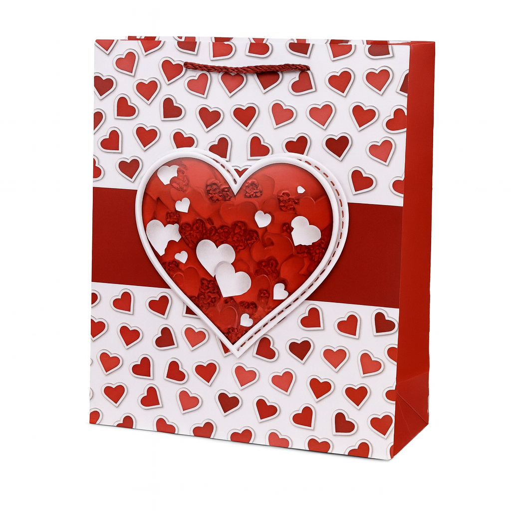 Подарунковий пакет Stenson Love You 3D 26х32х10 см Білий з червоним (R98493-M)