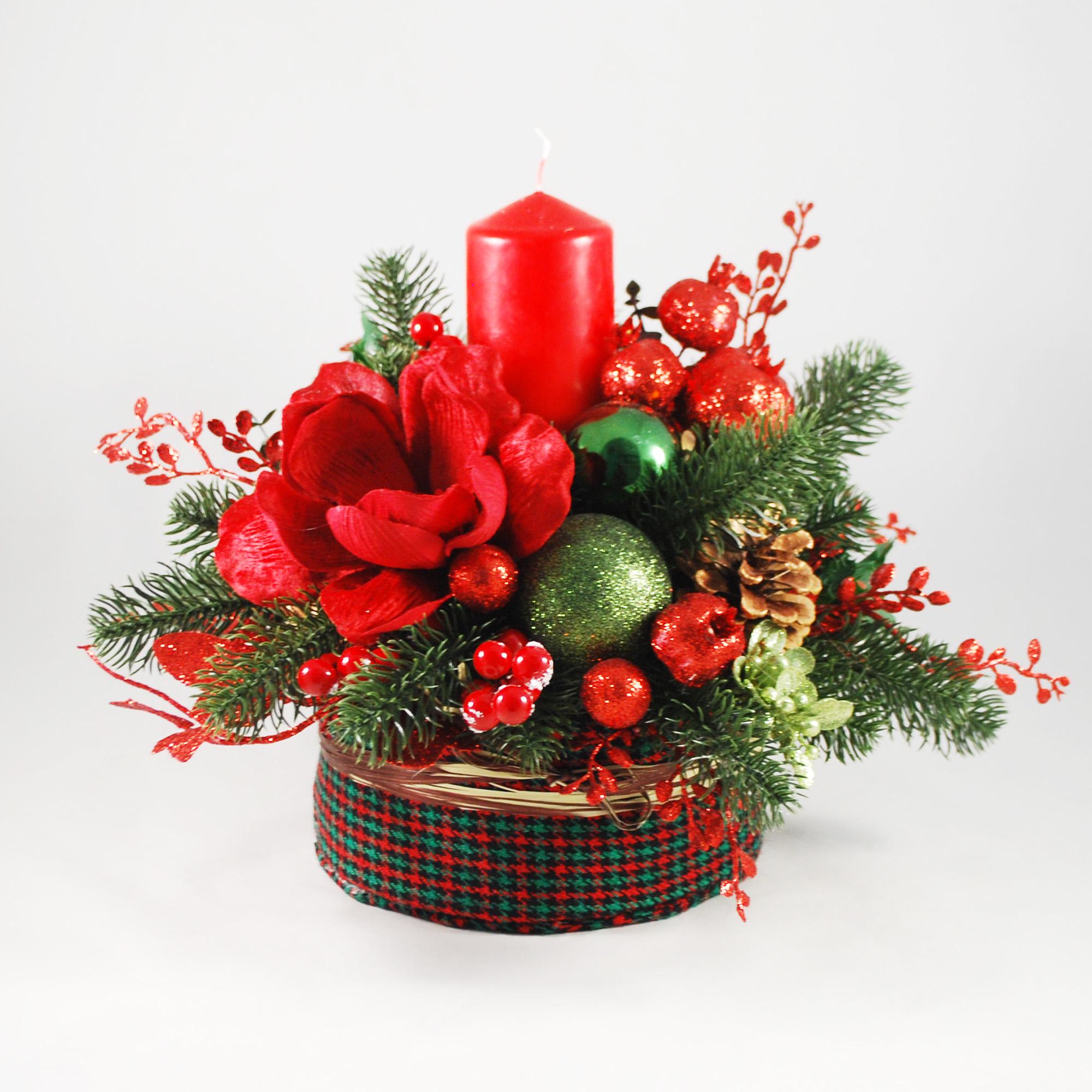 Новогодняя композиция со свечой и магнолией Красный/Зеленый (5467236) - фото 2