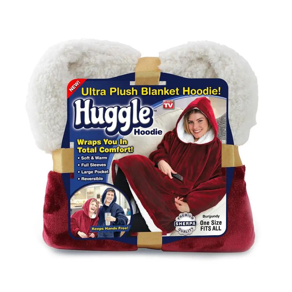 Плед-толстовка з капюшоном Huggle Hoodie флісова двостороння Червоний (9576640)