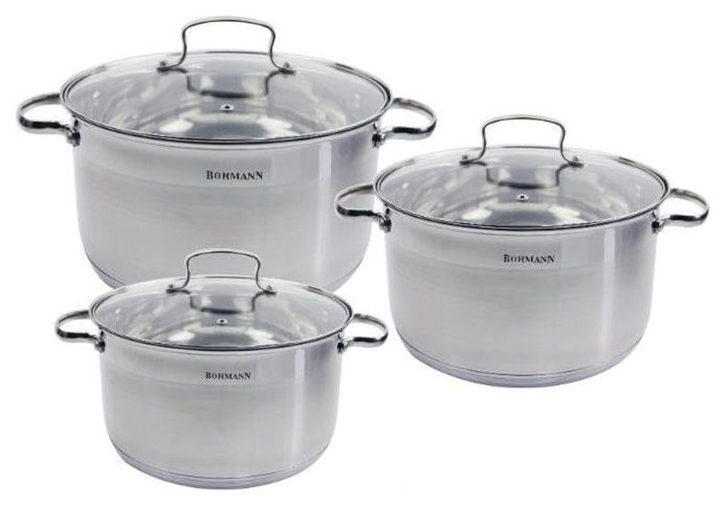 Набор кастрюль Bohmann из нержавеющей стали 6 прю 3,9 л/4,7 л/6,5 л (BH 1906)