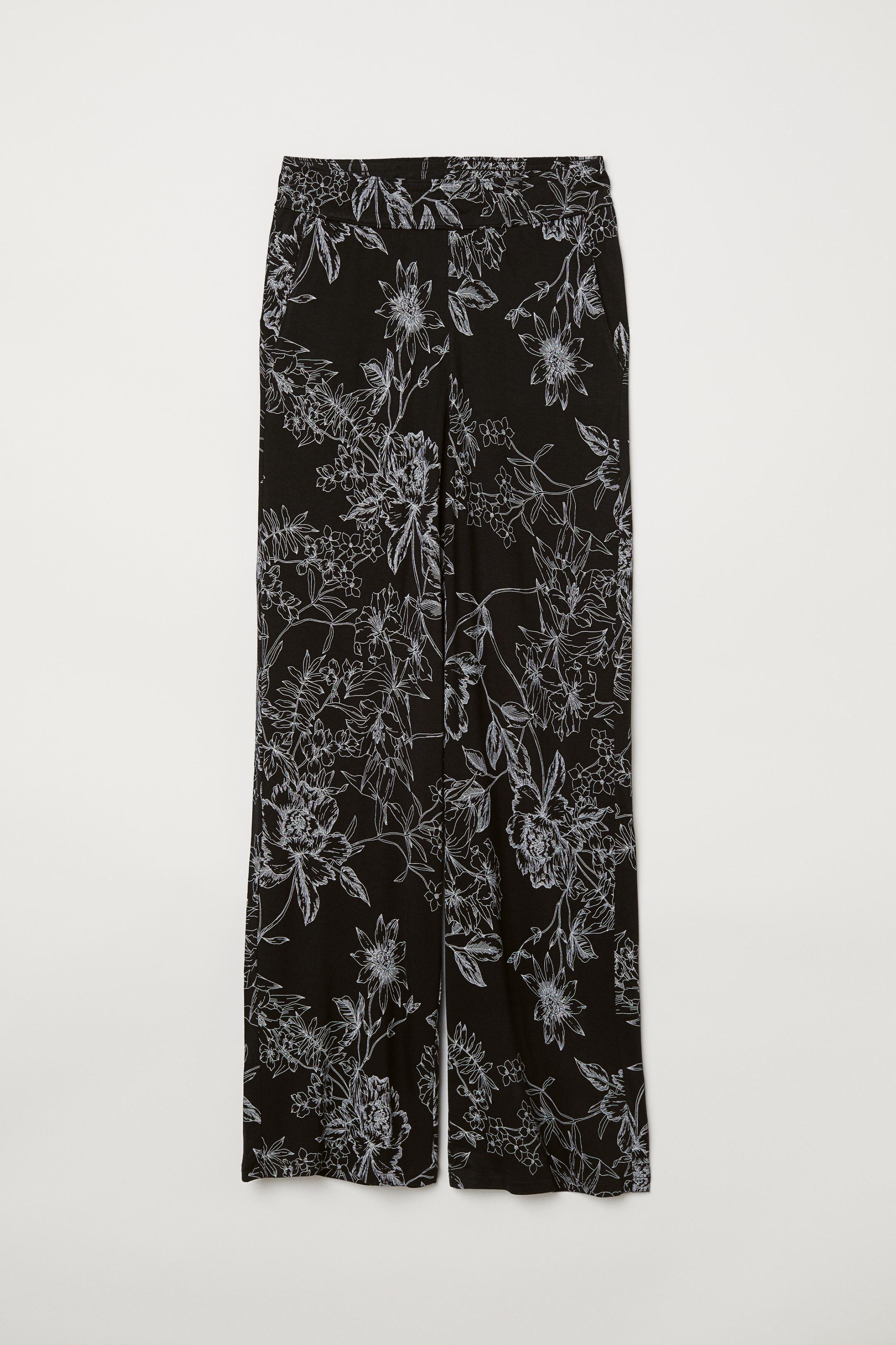 Брюки H&M Цветы S Черный (5835327)