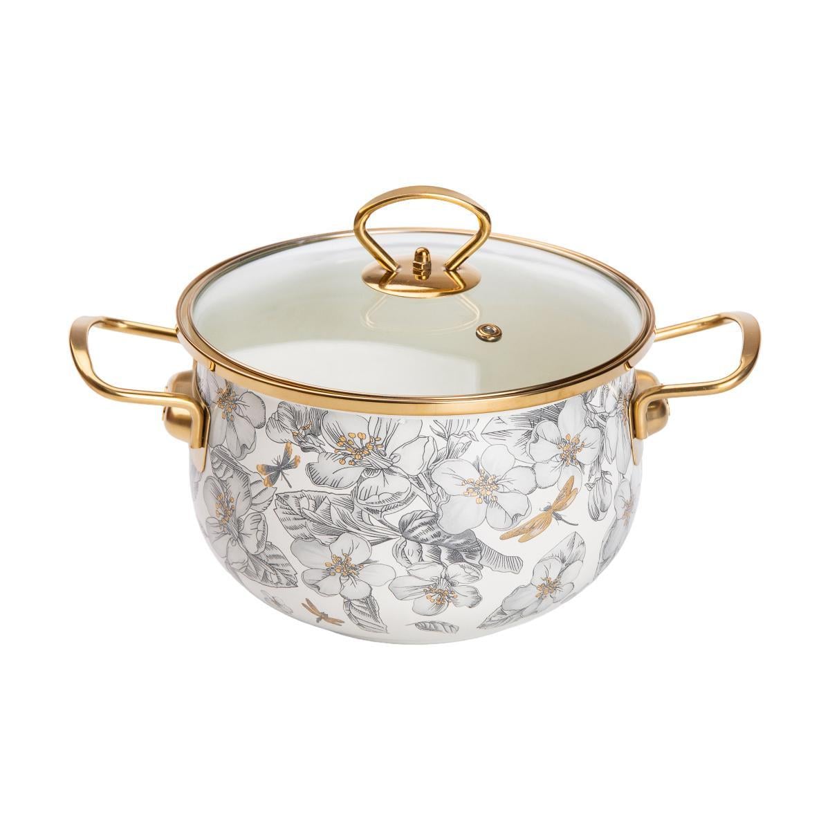 Каструля емальована Flowers зі скляною кришкою 3,5 л (HP-2-106) Каструля емальована Flowers зі скляною кришкою 3,5 л (HP-2-106)