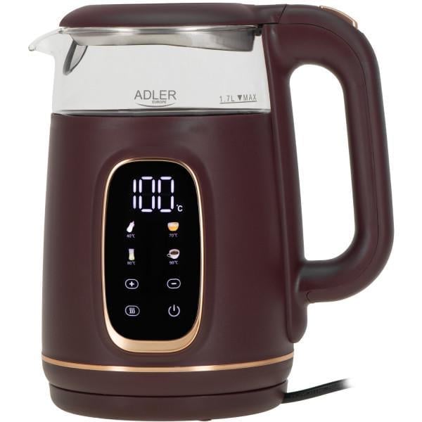 Электрочайник Adler AD 1305 стеклянный с установкой температуры 2200 Вт 1,7 л Burgundy (AD1305BU)